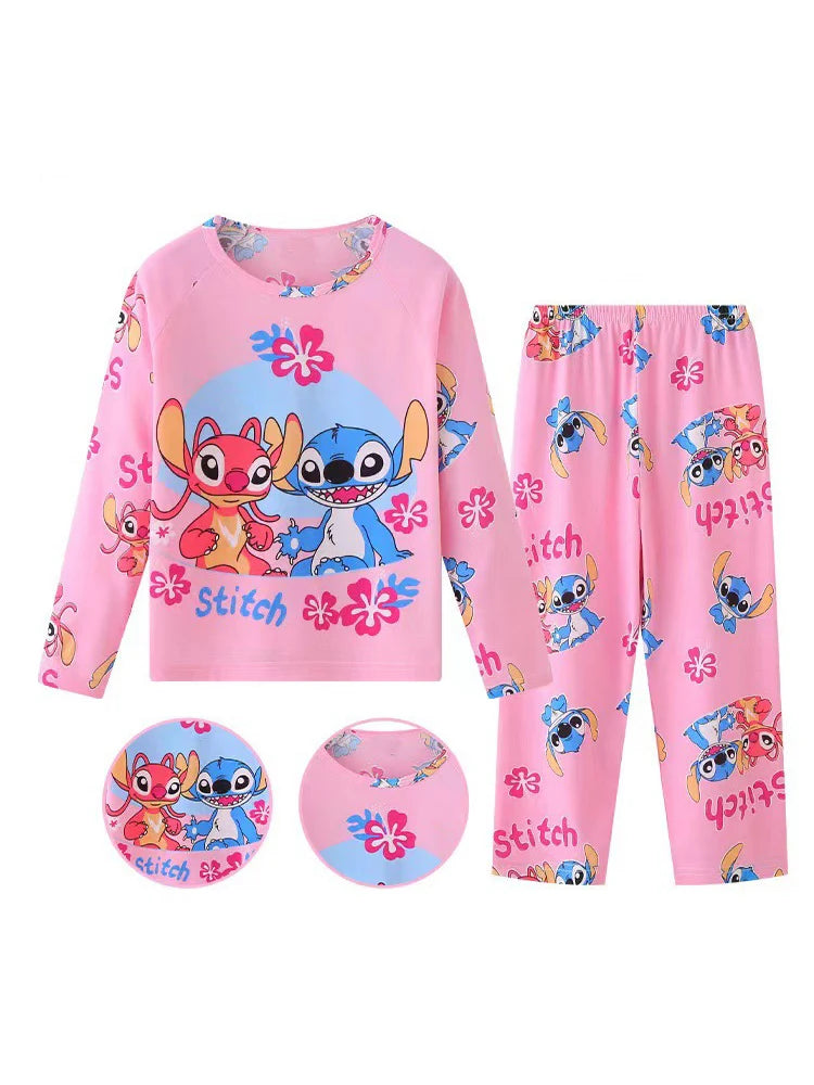 Stitch & Angel Cartoon Pajama Set for Kids – Long Sleeve Sleepwear (4–6Y) - Nestling Babies