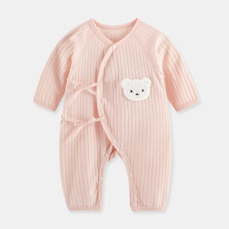 Soft Knit Cotton Romper – All-Season Long Sleeve Jumpsuit (0–6M | Unisex) - Nestling Babies