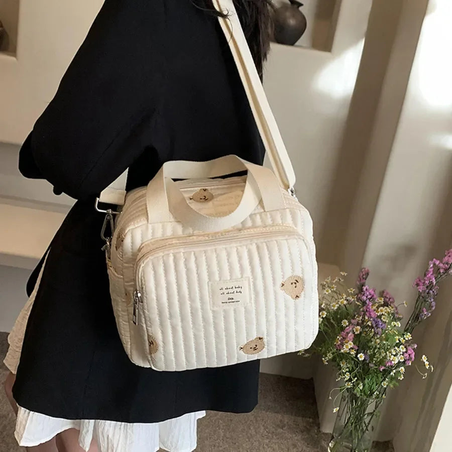 Cute Bear Cotton Mommy Bag – Zippered Diaper Tote & Maternity Organizer for Everyday Use - Nestling Babies