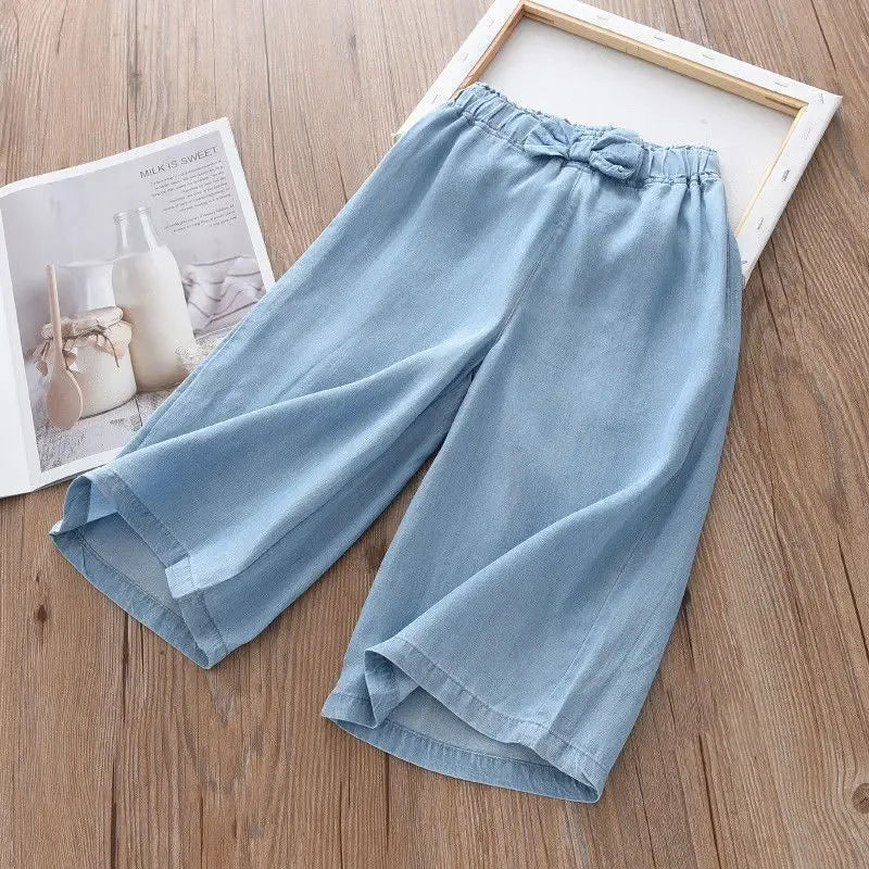 Summer Wide-Leg Chiffon Pants for Girls – Lightweight Cropped Trousers (Ages 2–10) - Nestling Babies