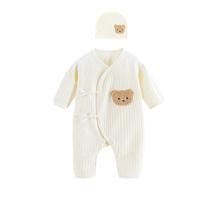 Soft Knit Cotton Romper – All-Season Long Sleeve Jumpsuit (0–6M | Unisex) - Nestling Babies
