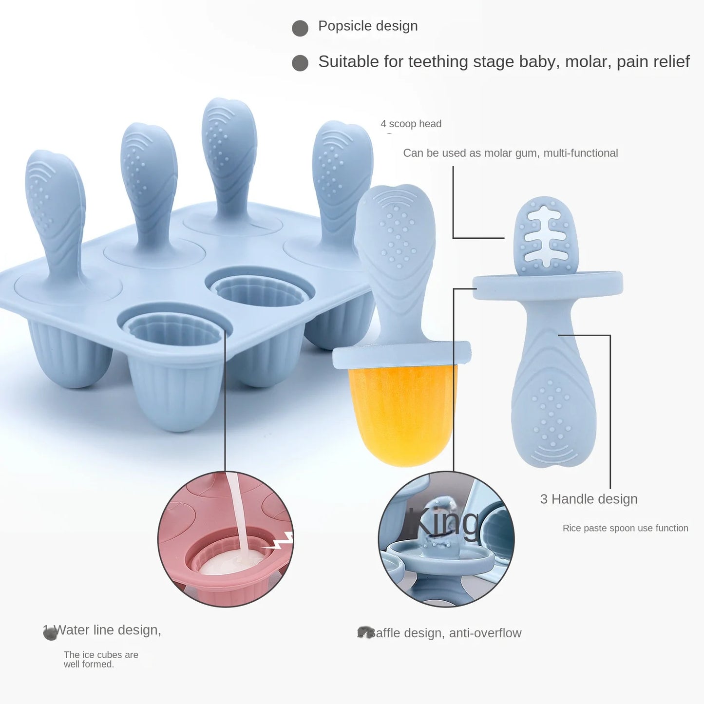 Silicone Baby Popsicle Mold – 6-Cavity Tray for Frozen Teething Treats - Nestling Babies