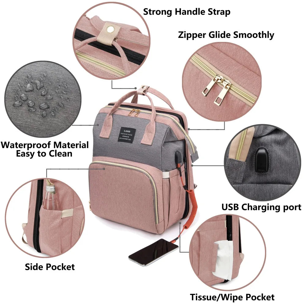 Lightweight Foldable Mommy Diaper Bag – Travel Backpack with Portable Crib - Nestling Babies