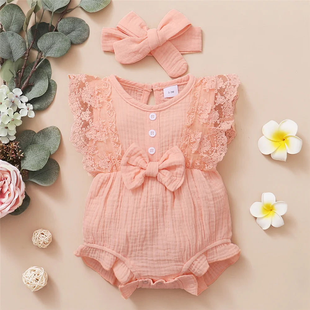 Summer Lace Baby Romper Set (0–18M) - Nestling Babies