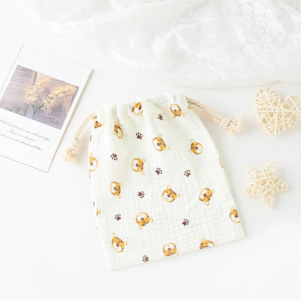 Mini Cotton Diaper Caddy Bag – Drawstring Organizer for Baby Essentials, Toys & Snacks - Nestling Babies