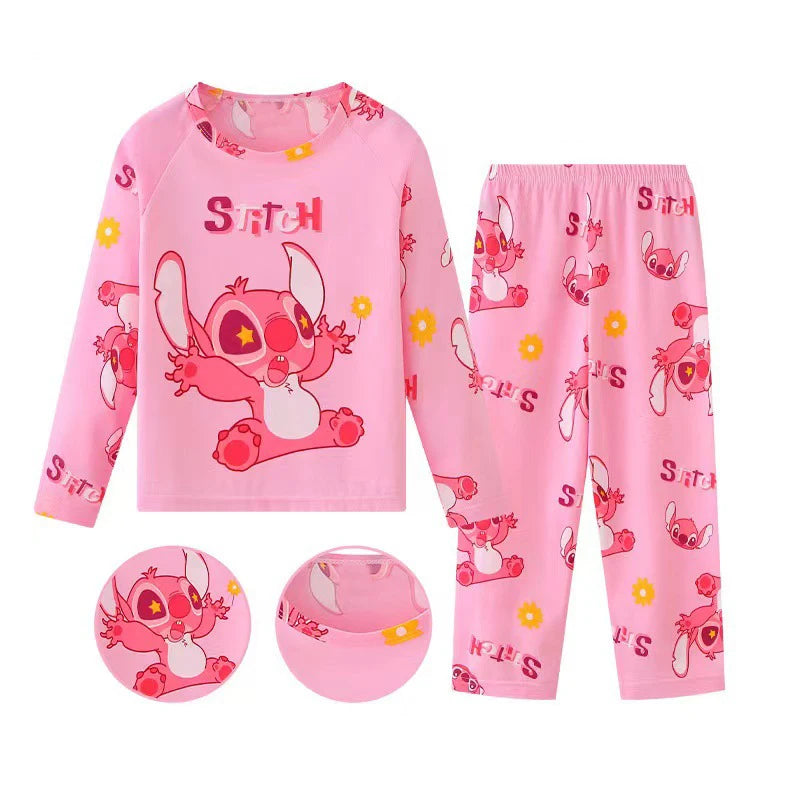 Stitch & Angel Cartoon Pajama Set for Kids – Long Sleeve Sleepwear (4–6Y) - Nestling Babies