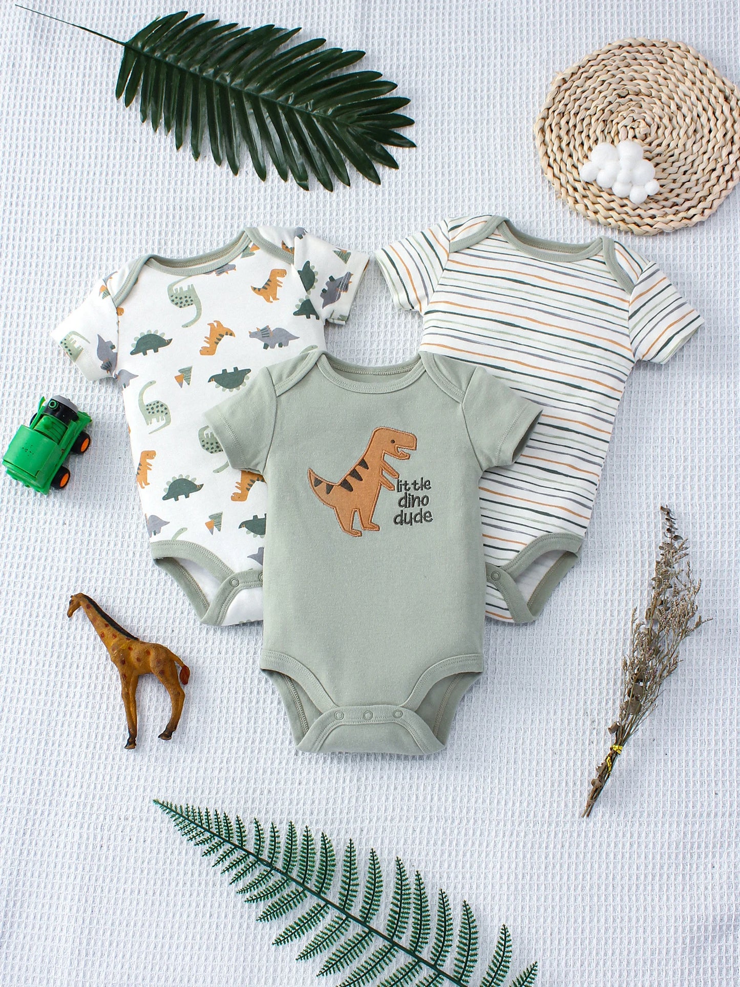 3-Piece Dinosaur Baby Bodysuit Set (0–9M) - Nestling Babies