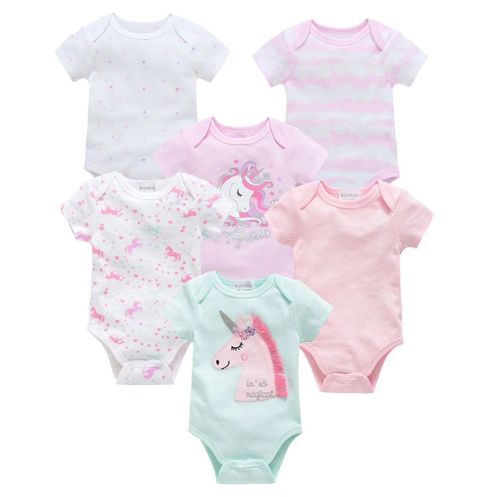 100% Cotton Baby Bodysuits – Unicorn Print | 3–6 Pack - Nestling Babies