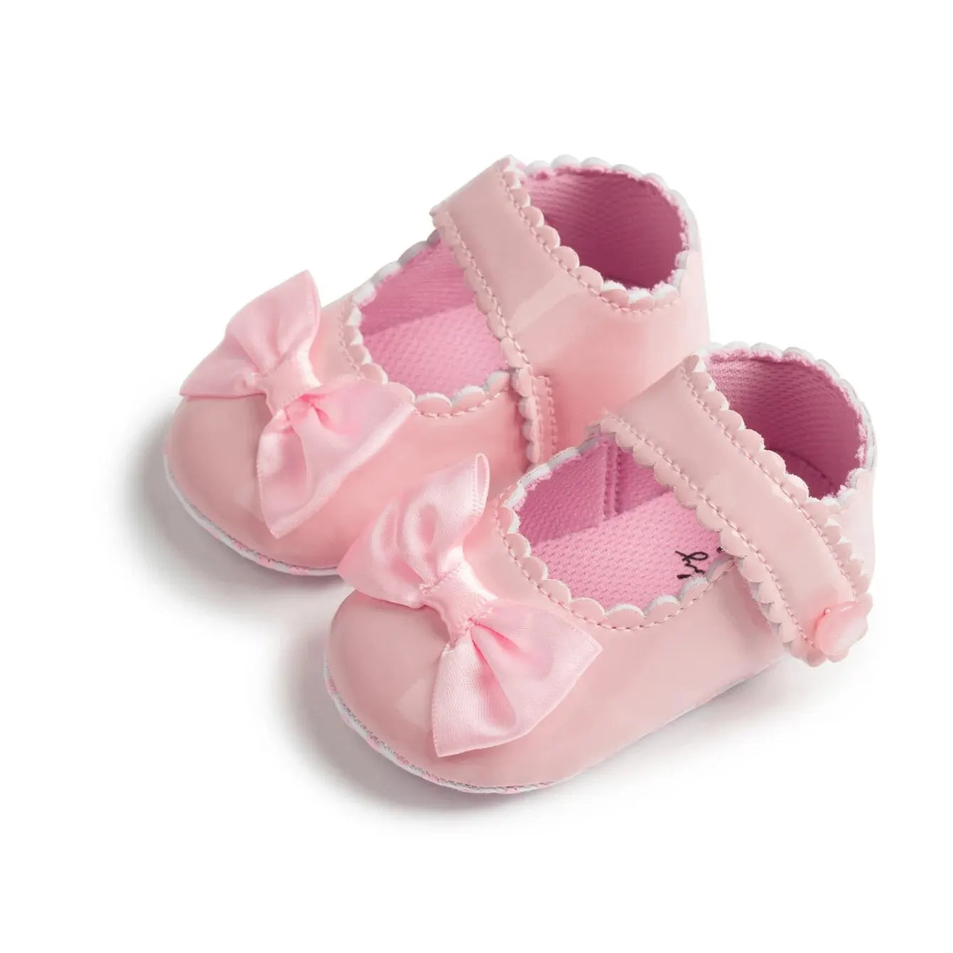 Classic Baby Girl PU Leather Bow Shoes – Princess Crib Flats for Newborns (0–18 Months) - Nestling Babies