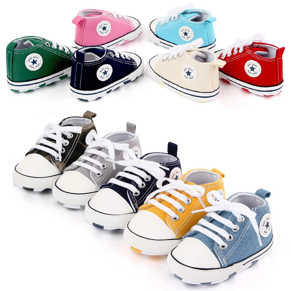 Baby Canvas Sneakers – Soft Sole Non-Slip First Walker Shoes (0–12 Months) - Nestling Babies