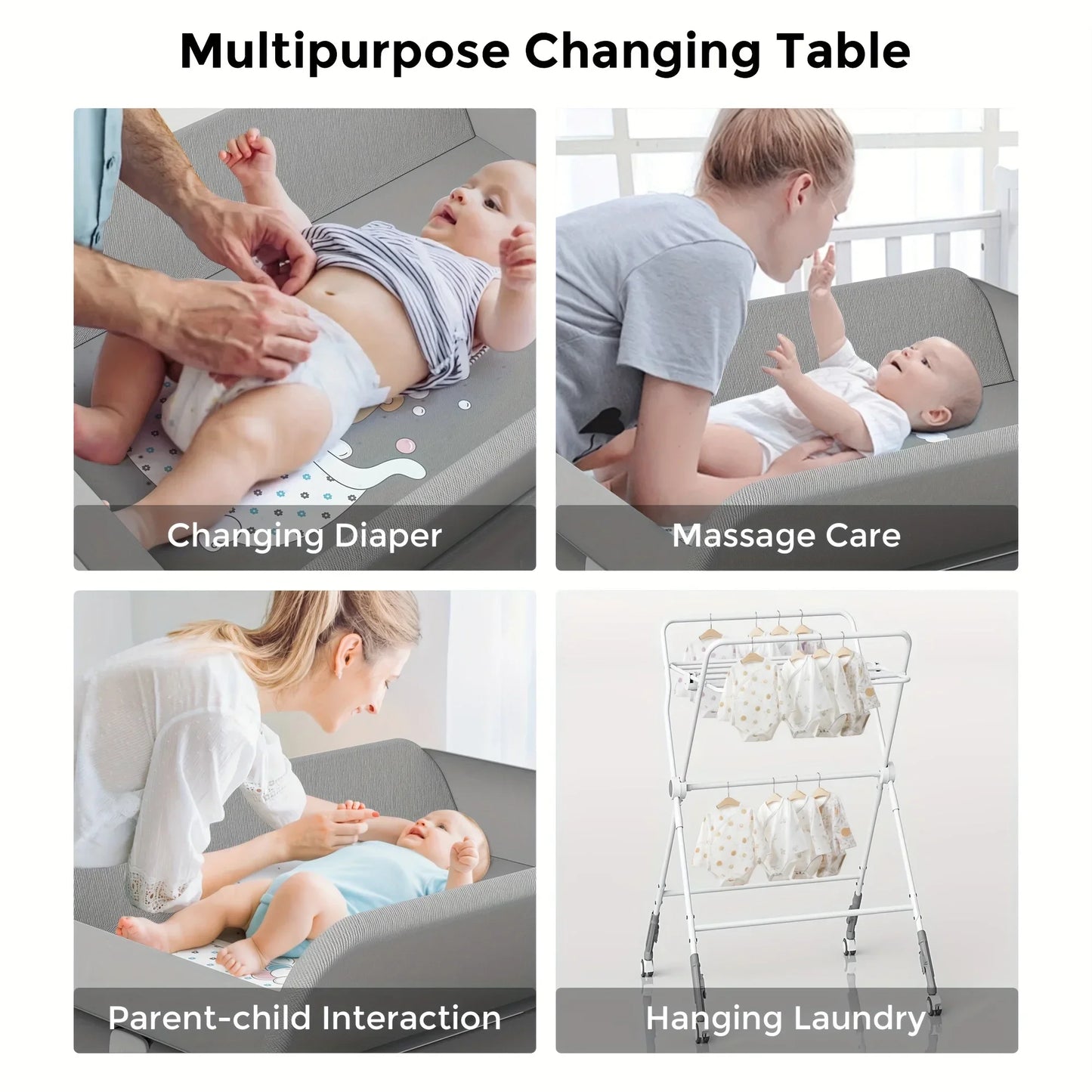 SEJOY Foldable Baby Changing Table with Wheels – Adjustable Height, Storage Basket & Clothes Rail - Nestling Babies