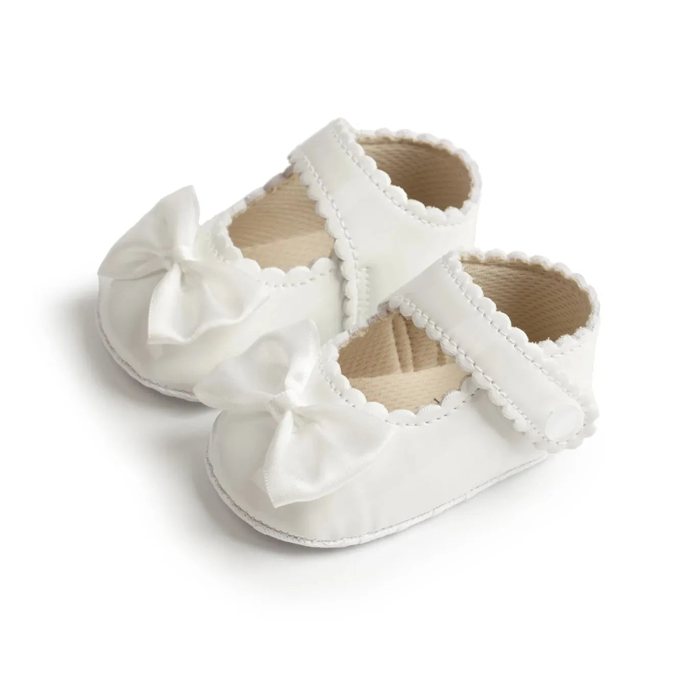 Classic Baby Girl PU Leather Bow Shoes – Princess Crib Flats for Newborns (0–18 Months) - Nestling Babies