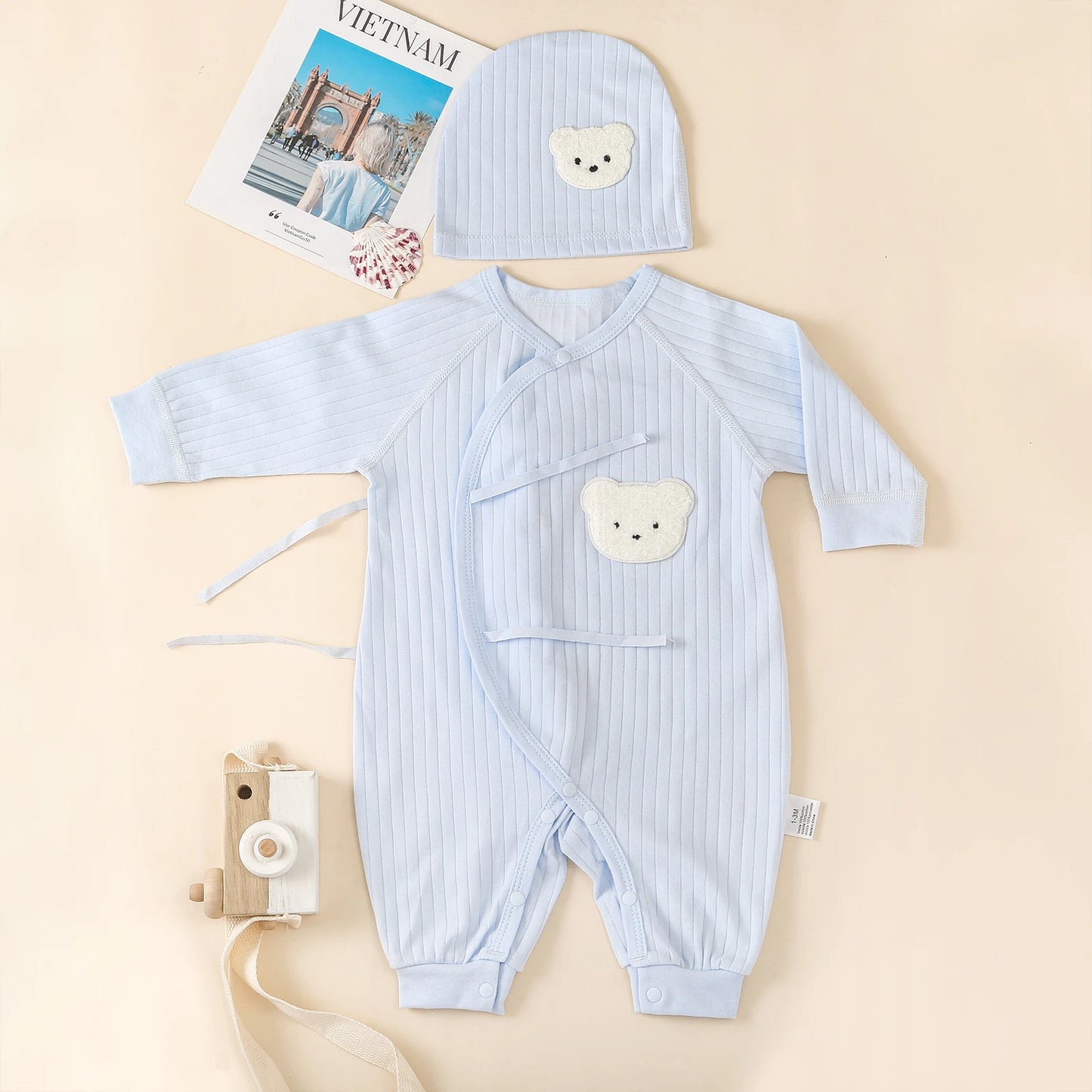 Soft Knit Cotton Romper – All-Season Long Sleeve Jumpsuit (0–6M | Unisex) - Nestling Babies