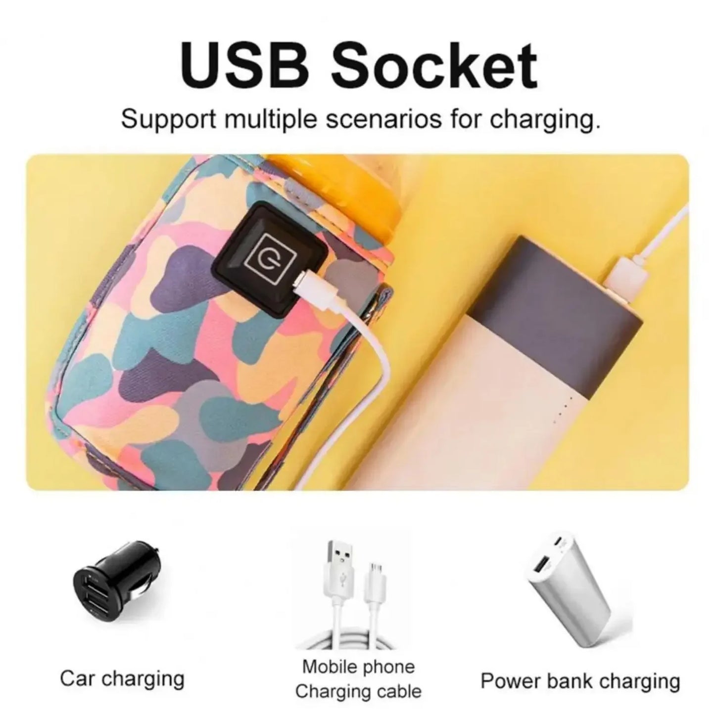 USB Bottle Warmer Bag – Portable Milk & Water Heater for Babies | Insulated, Travel-Friendly for Stroller Use - Nestling Babies