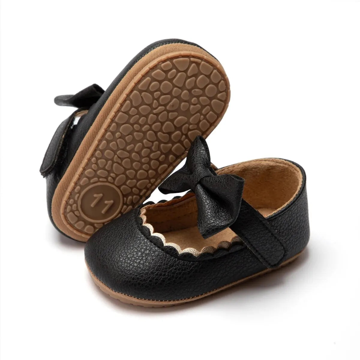 Baby Girl Bowknot Dress Shoes – Soft PU First Walkers with Non-Slip Rubber Sole - Nestling Babies