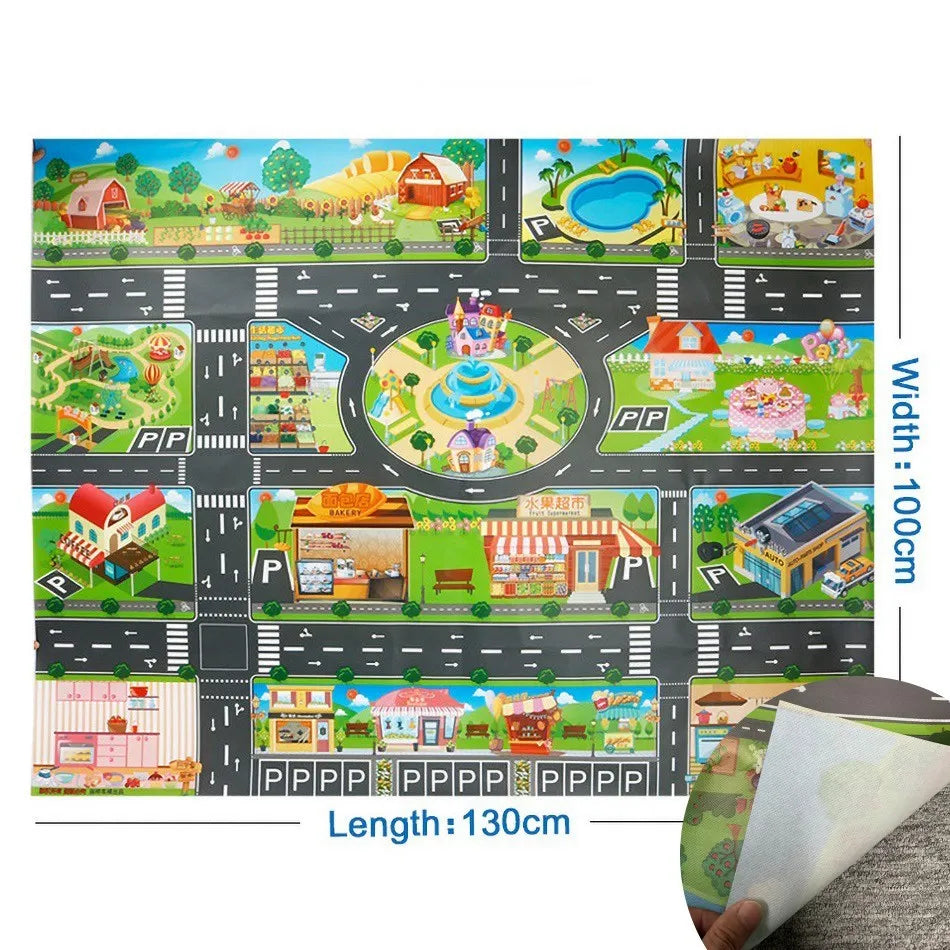 Kids Educational Playmat 100×130 cm – Waterproof Farm & Road Theme - Nestling Babies