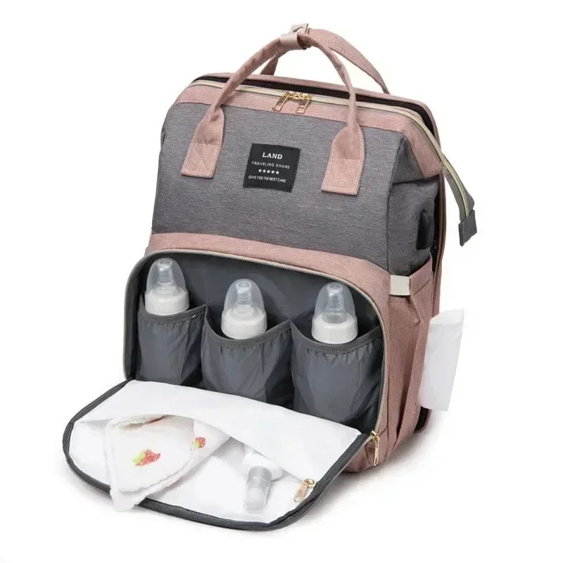 3-in-1 Mommy Diaper Backpack with Foldable Crib – Lightweight & Spacious Travel Baby Bag for Moms - Nestling Babies