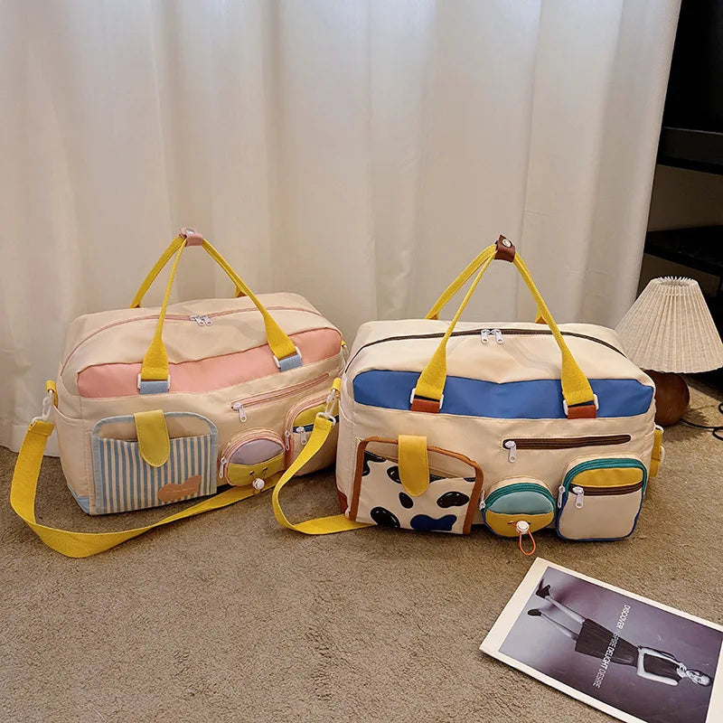 Kawaii Travel Duffel Bag – Multi-Pocket Weekender & Gym Shoulder Bag for Women - Nestling Babies