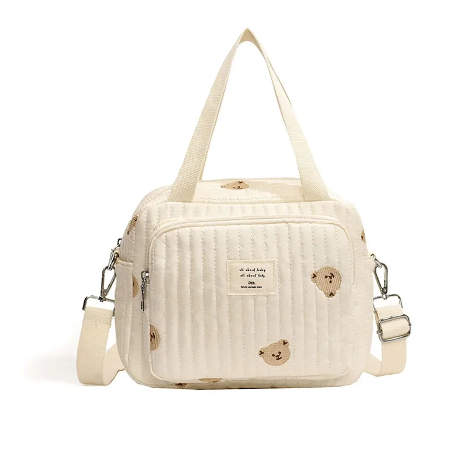 Cute Bear Cotton Mommy Bag – Zippered Diaper Tote & Maternity Organizer for Everyday Use - Nestling Babies