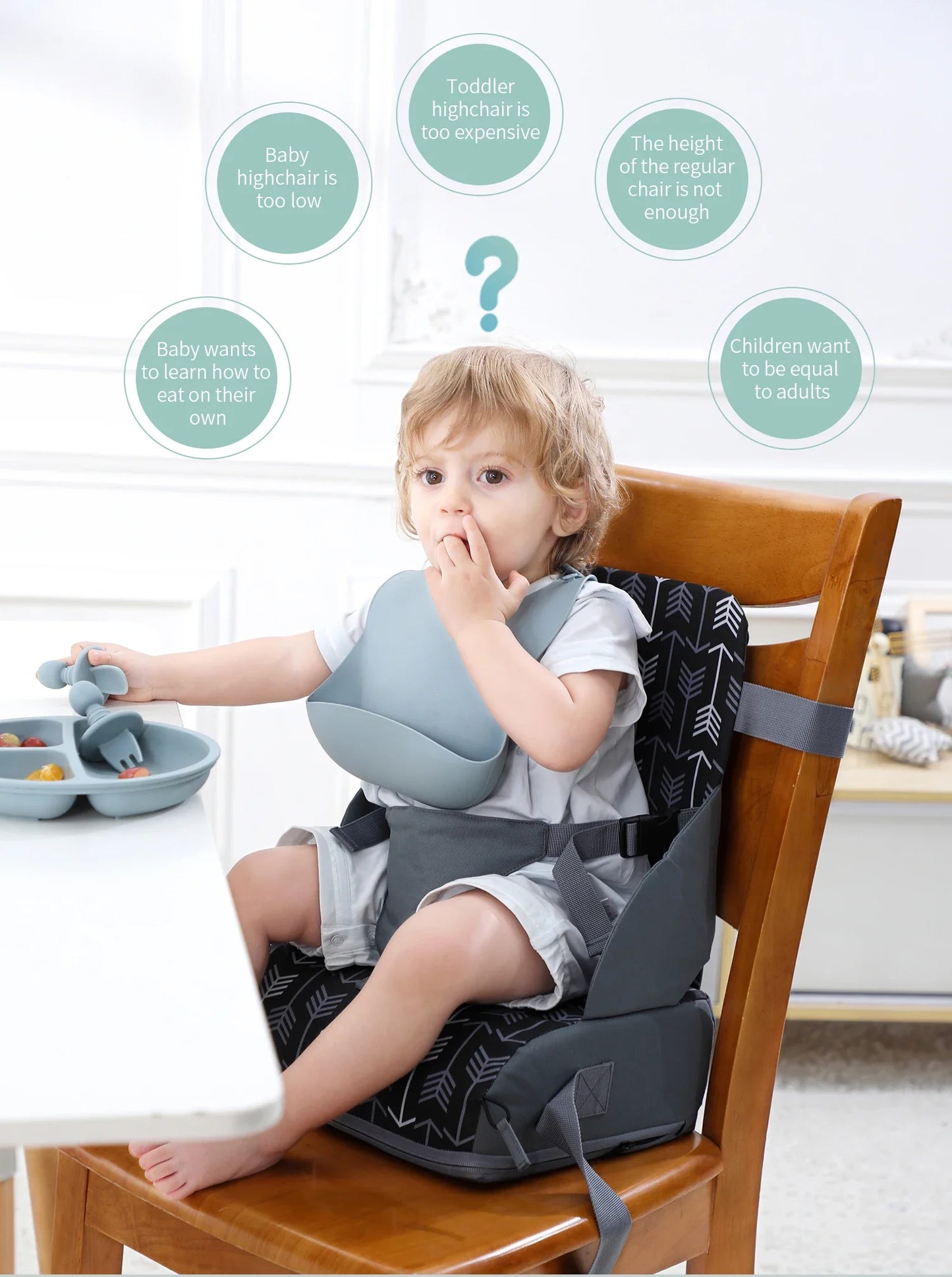 INSULAR Portable Foldable Booster Seat – Anti-Slip High Cushion for Baby & Toddler Dining Chairs - Nestling Babies