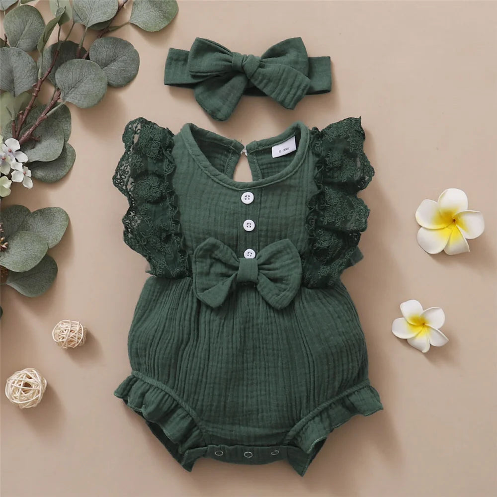 Summer Lace Baby Romper Set (0–18M) - Nestling Babies