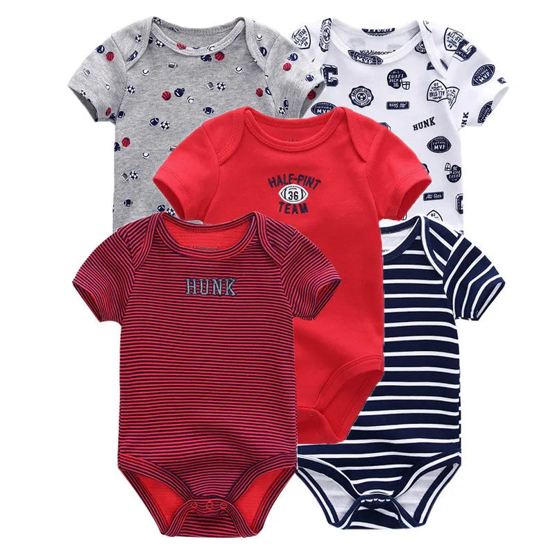Everyday Essentials – 5-Pack Cartoon Cotton Bodysuits (0–12M | Unisex) - Nestling Babies