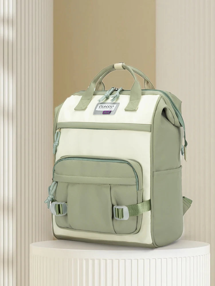 Trendy Yellow College Backpack – Kawaii Nylon Laptop Bag for Girls & Students - Nestling Babies