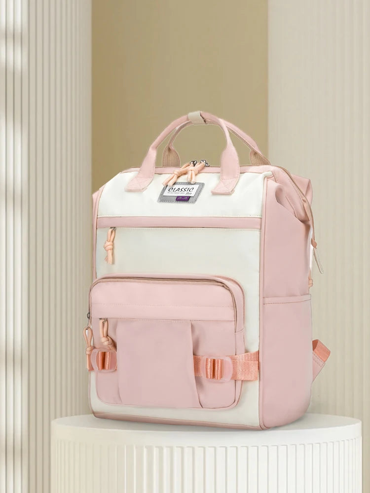 Trendy Yellow College Backpack – Kawaii Nylon Laptop Bag for Girls & Students - Nestling Babies