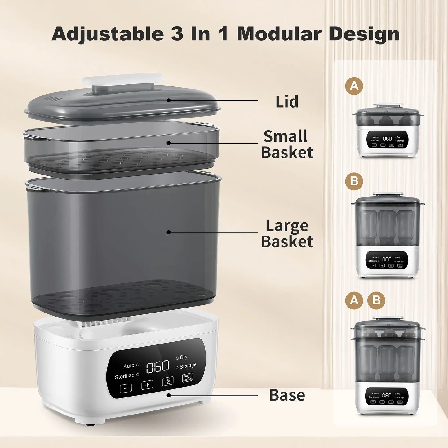 4-in-1 Baby Bottle Sterilizer & Dryer – LED Touch Control + Auto Shut-Off - Nestling Babies