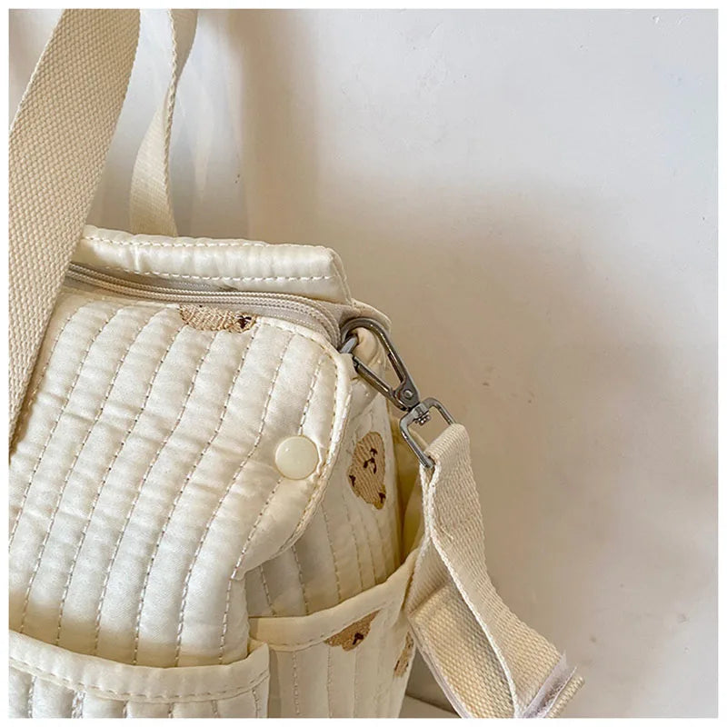 2024 Embroidered Bear Mummy Bag – High-Capacity Diaper Tote for Stylish Moms - Nestling Babies