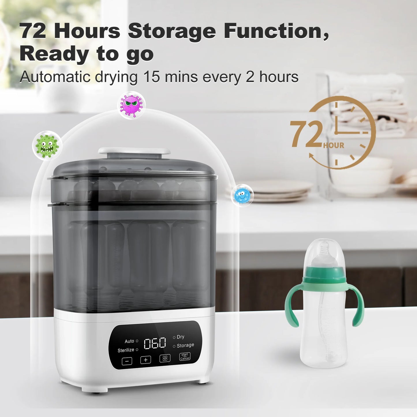 4-in-1 Baby Bottle Sterilizer & Dryer – LED Touch Control + Auto Shut-Off - Nestling Babies