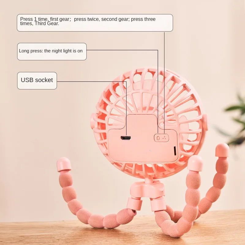 USB Rechargeable Stroller Fan – Clip-On Portable Mini Fan with 3 Speeds - Nestling Babies