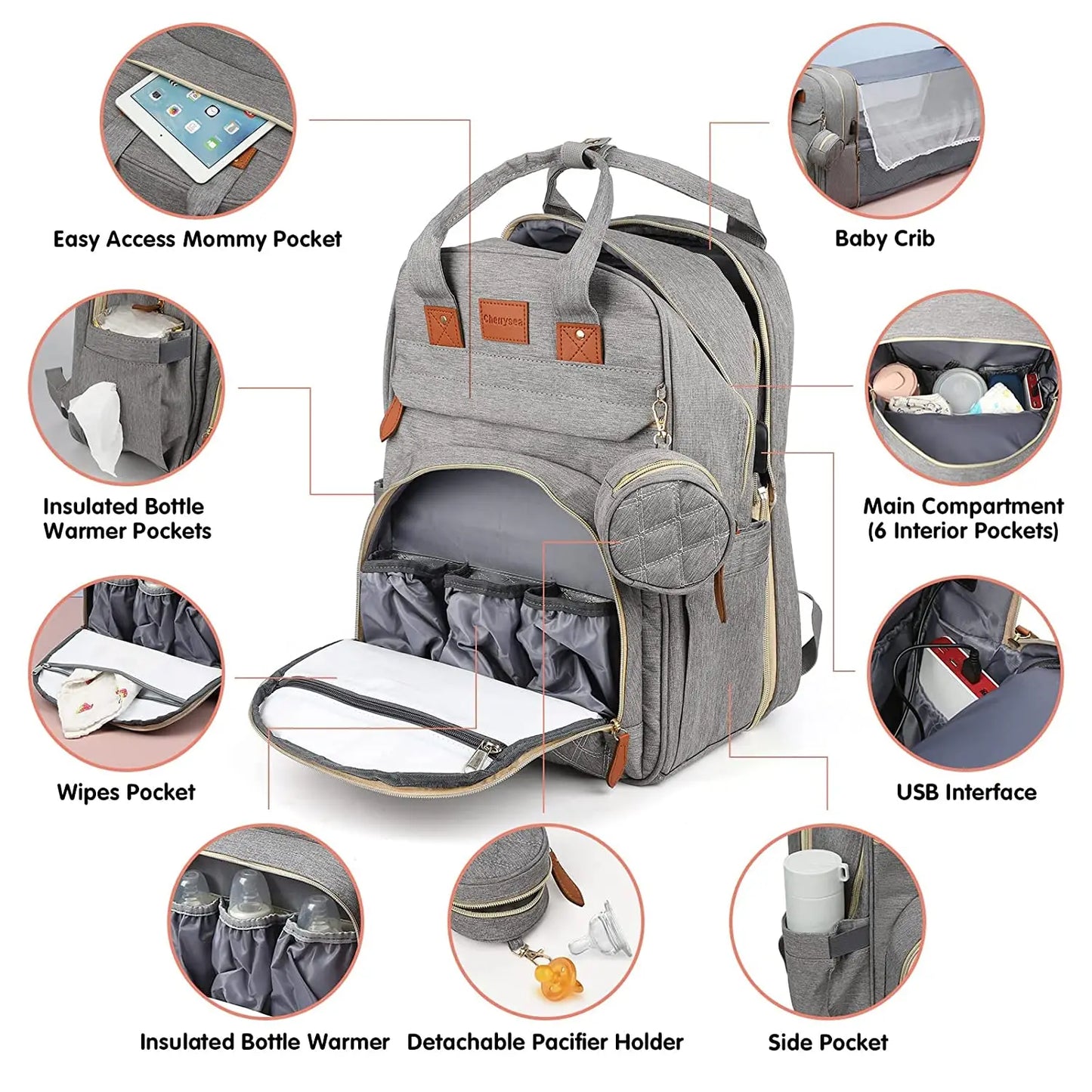 3-in-1 Diaper Bag Backpack – Foldable Baby Bed with USB & Waterproof Storage - Nestling Babies