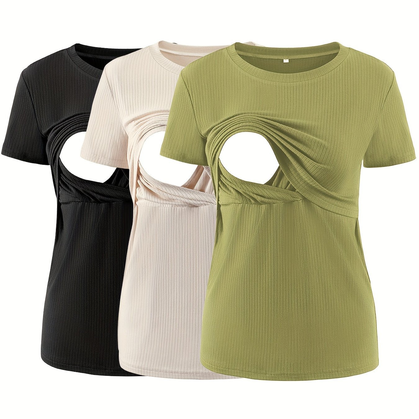 3-Pack Nursing Maternity T-Shirts – Rib Knit Short Sleeve Breastfeeding Tops - Nestling Babies