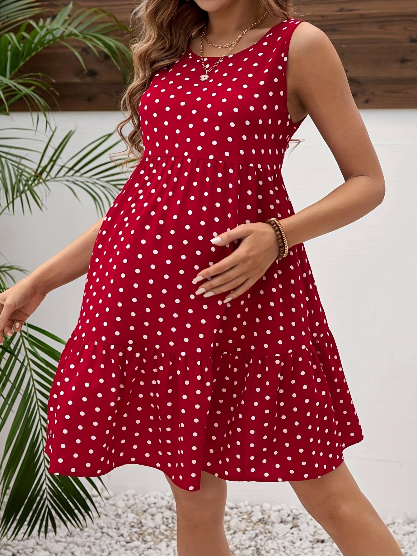 Red Polka Dot Maternity Dress – Sleeveless Summer Party Style - Nestling Babies