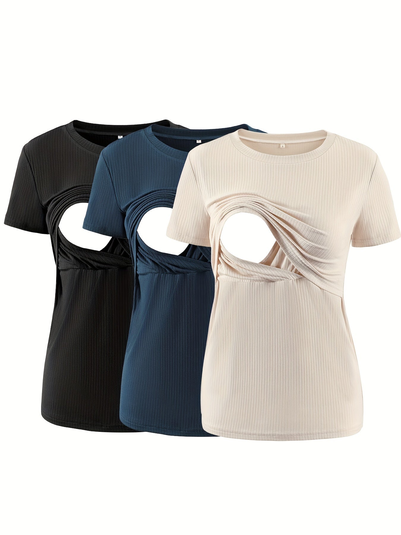 3-Pack Nursing Maternity T-Shirts – Rib Knit Short Sleeve Breastfeeding Tops - Nestling Babies