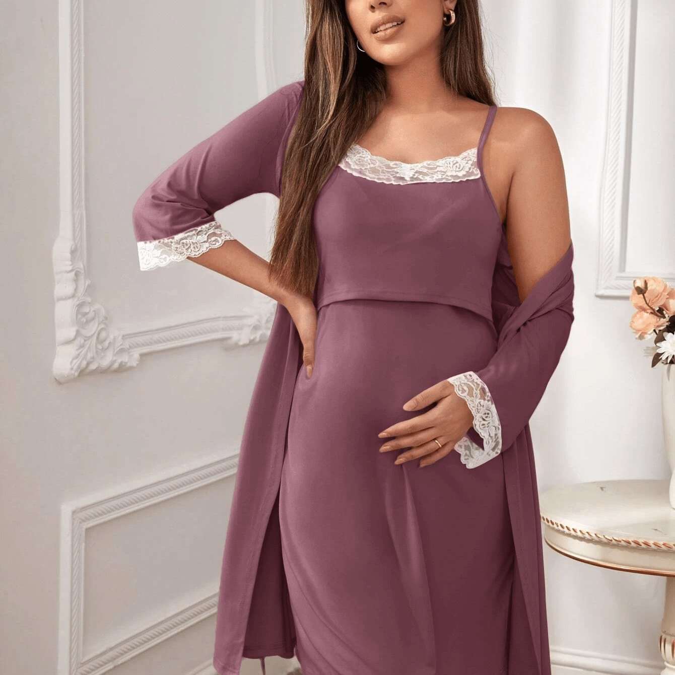 Maternity Pajama Set – Long Sleeve Nursing Loungewear for Spring Comfort - Nestling Babies