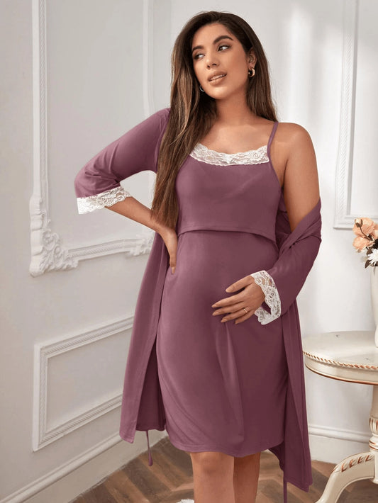 Maternity Pajama Set – Long Sleeve Nursing Loungewear for Spring Comfort - Nestling Babies 