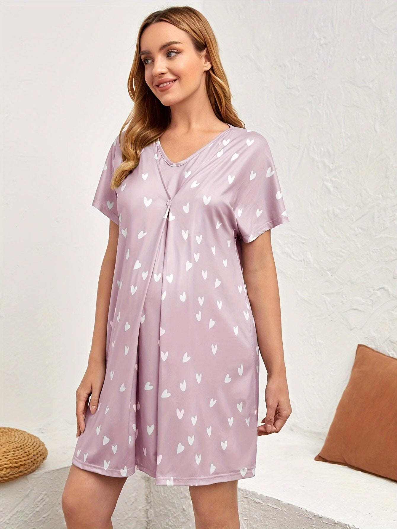 Nursing Maternity Nightdress – Floral V-Neck Sleepwear for Spring & Summer - Nestling Babies 