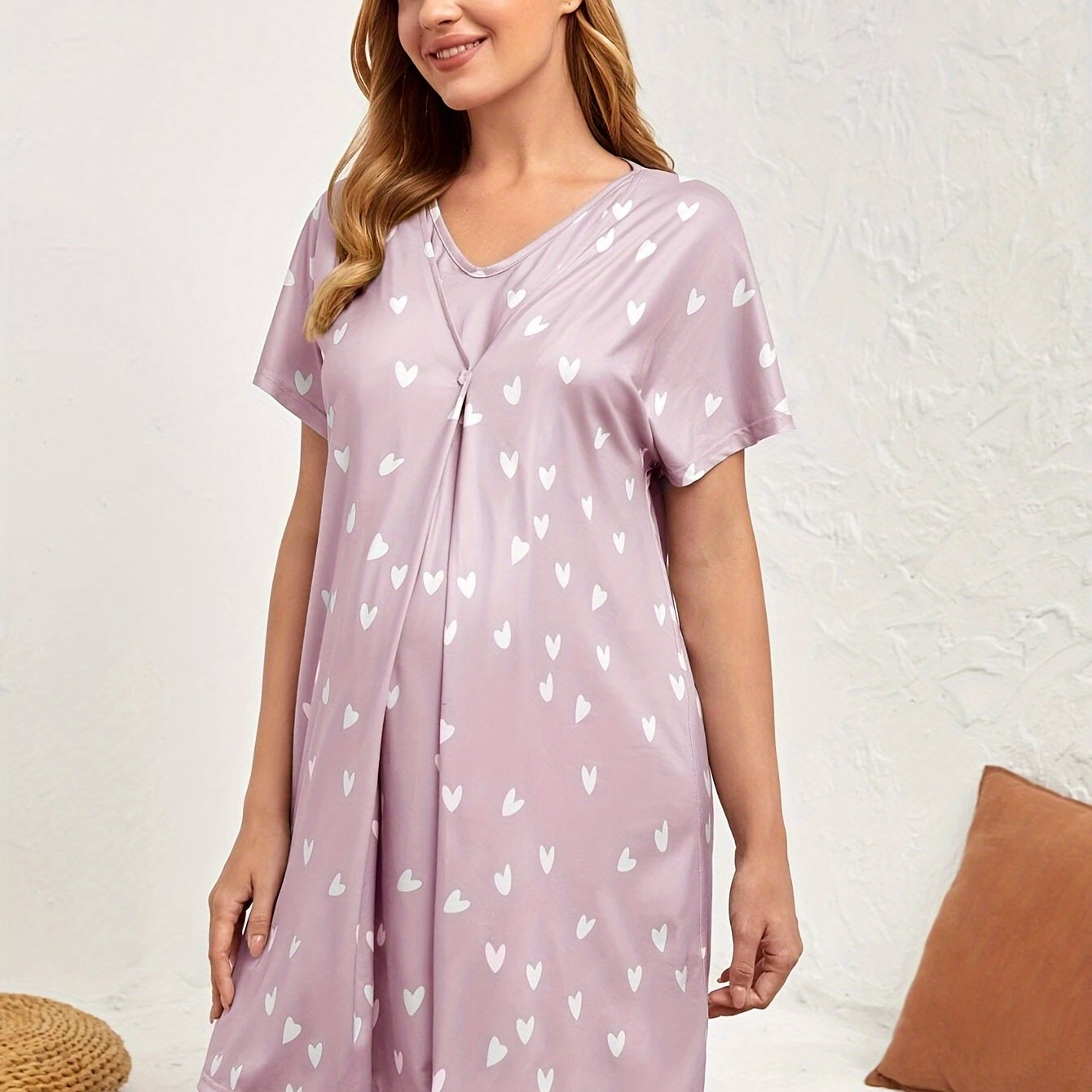 Nursing Maternity Nightdress – Floral V-Neck Sleepwear for Spring & Summer - Nestling Babies 