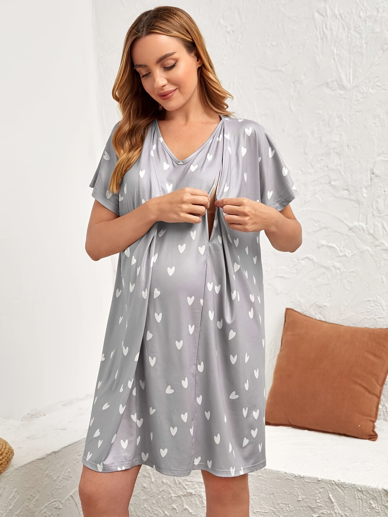 Nursing Maternity Nightdress – Floral V-Neck Sleepwear for Spring & Summer - Nestling Babies 
