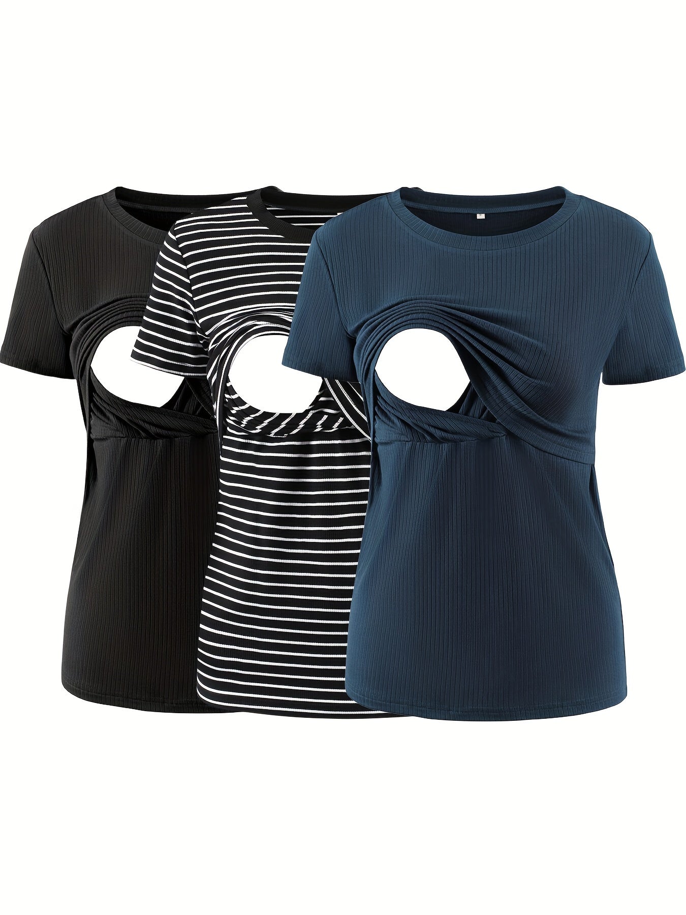 3-Pack Nursing Maternity T-Shirts – Rib Knit Short Sleeve Breastfeeding Tops - Nestling Babies 
