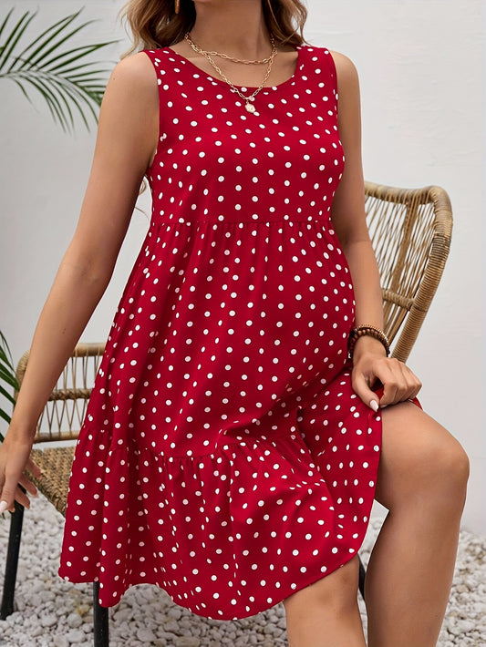 Red Polka Dot Maternity Dress – Sleeveless Summer Party Style - Nestling Babies 