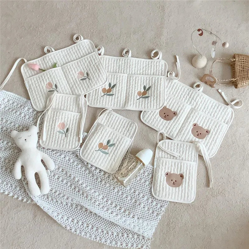 Bedside Hanging Diaper Organizer – Cotton Crib & Stroller Storage Caddy for Newborn Essentials - Nestling Babies 