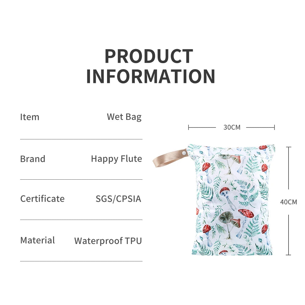HappyFlute Waterproof Wet & Dry Diaper Bag – Portable Printed Travel Wetbag with Pockets - Nestling Babies 