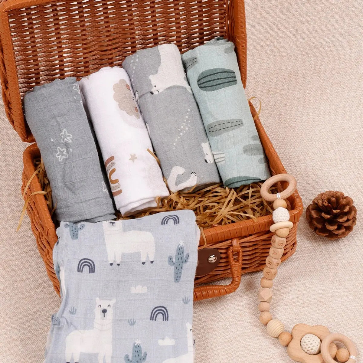 5-Pack Ultra-Soft Baby Burp Cloths – Bamboo & Cotton Muslin (60×60 cm) - Nestling Babies 