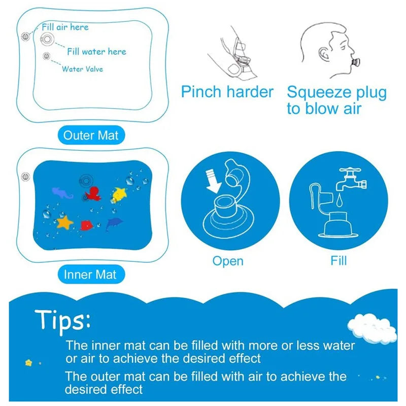 Inflatable Tummy Time Baby Water Mat – Sensory Development Cushion for Infants - Nestling Babies 