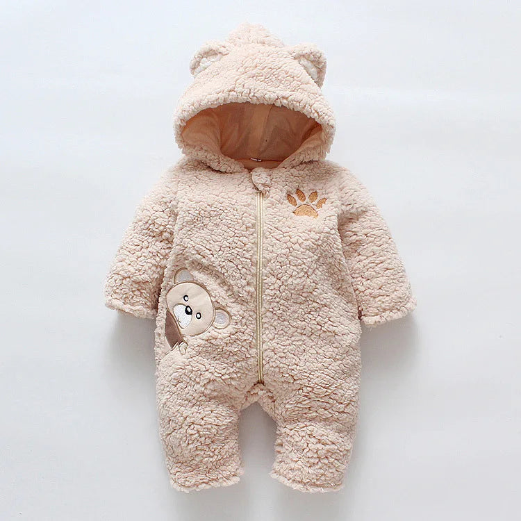 Winter Bear Jumpsuit for Baby Girls – Ultra-Soft & Hooded - Nestling Babies 