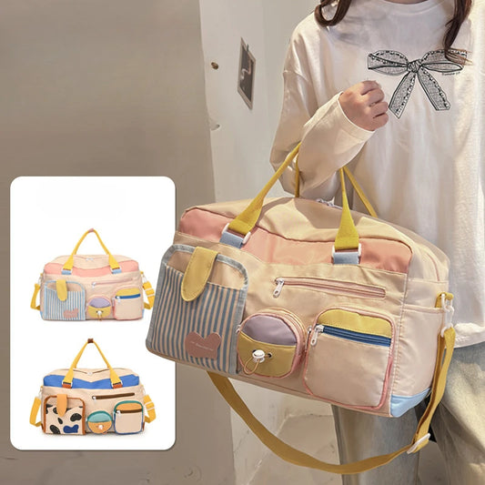 Kawaii Travel Duffel Bag – Multi-Pocket Weekender & Gym Shoulder Bag for Women - Nestling Babies 