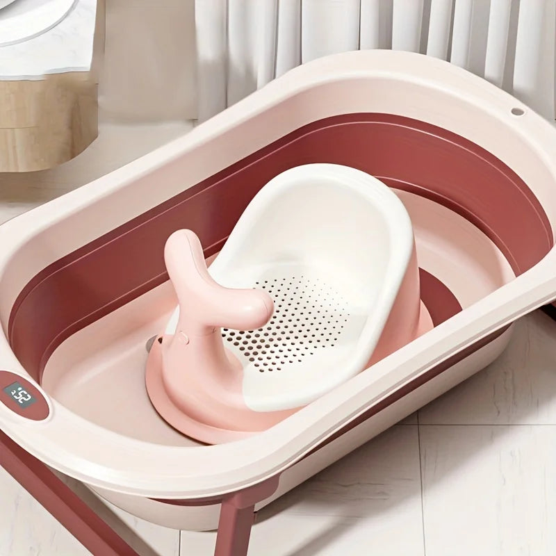 Foldable Baby Bathtub with Real-Time Temperature Display – Anti-Slip & Space-Saving Design - Nestling Babies 